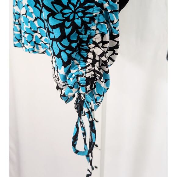 Amber Sun Top Turquoise Black White Floral Print Side Tie Top Misses Size L - Picture 3 of 7